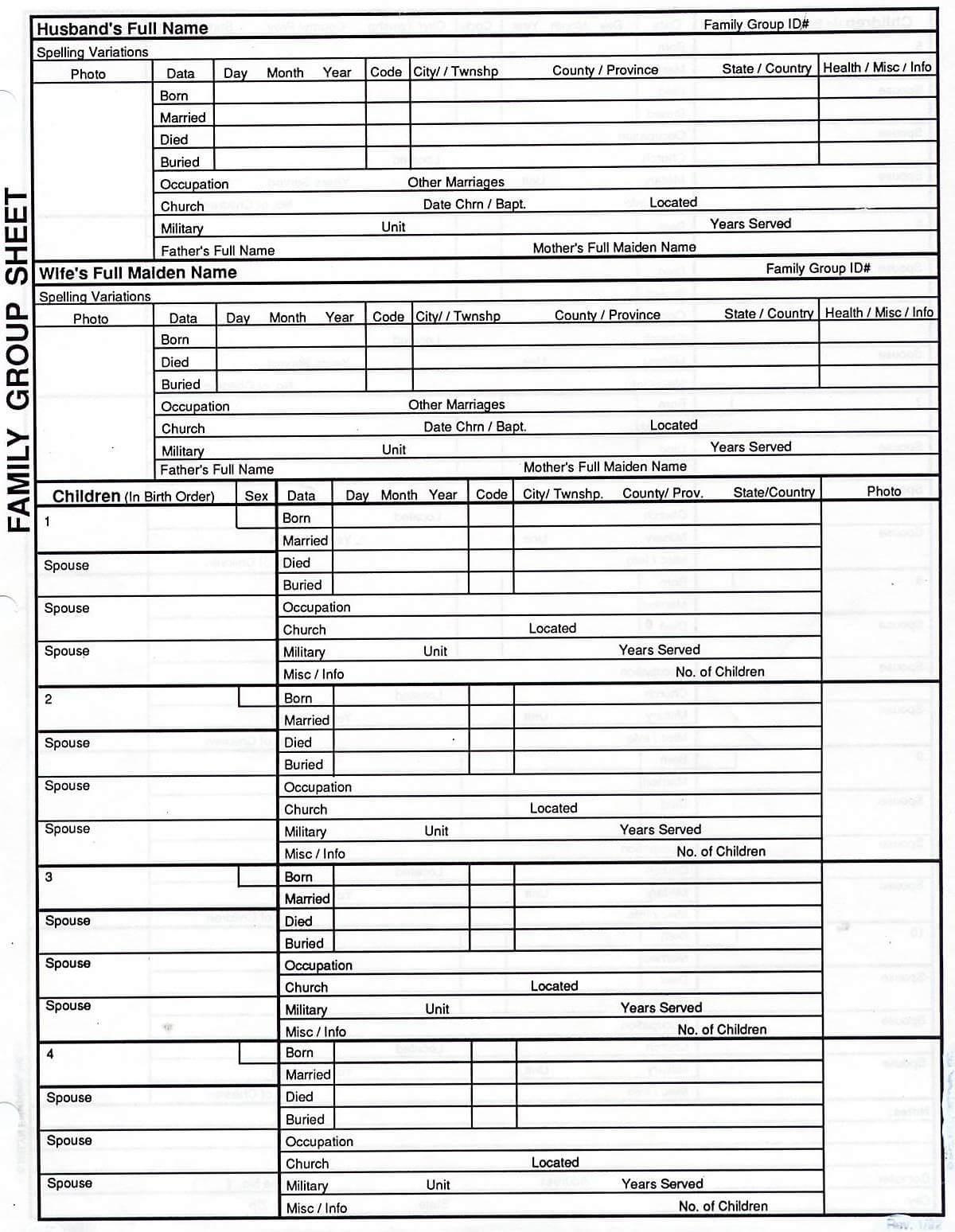 blank family history sheets