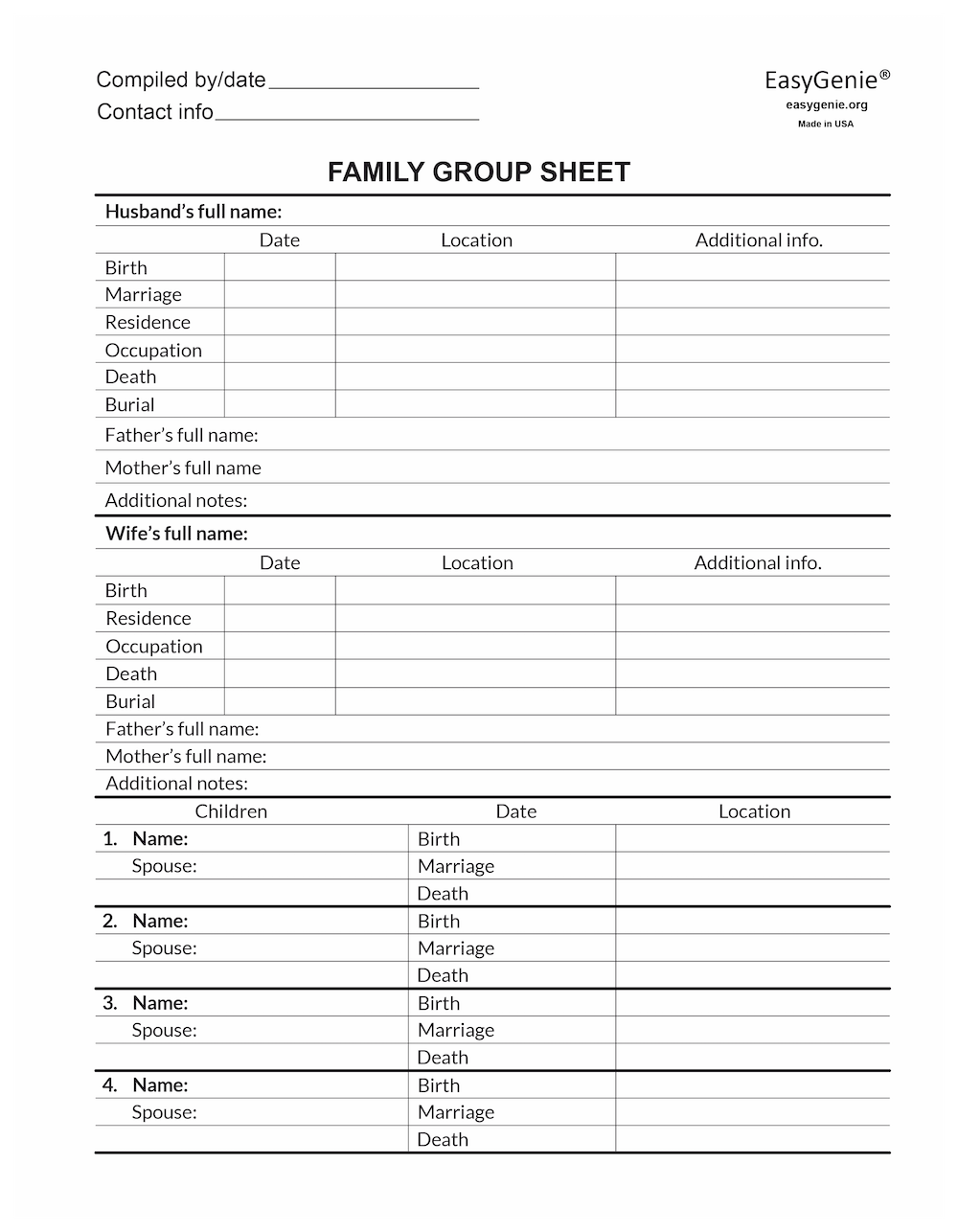 family tree group sheets
